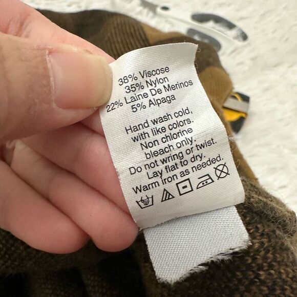 MADEWELL Merino Wool AlpacaBlend Sweater Inkcheck Plaid Golden Brown Cozy Medium - Picture 7 of 8